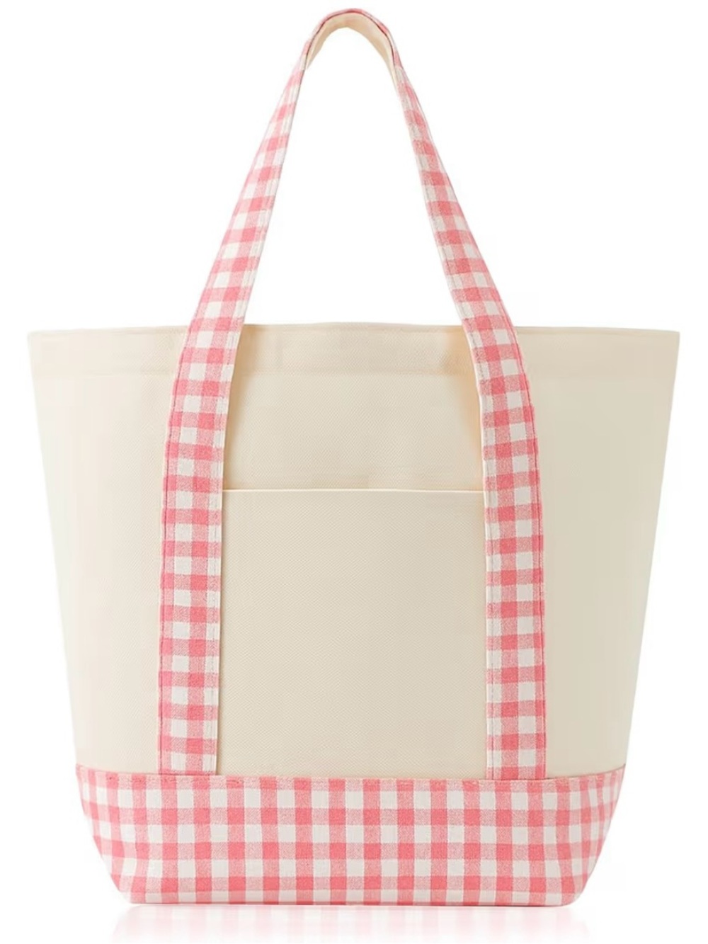 Cream and Pink Gingham Tote Bag - Stylish Everyday Carry